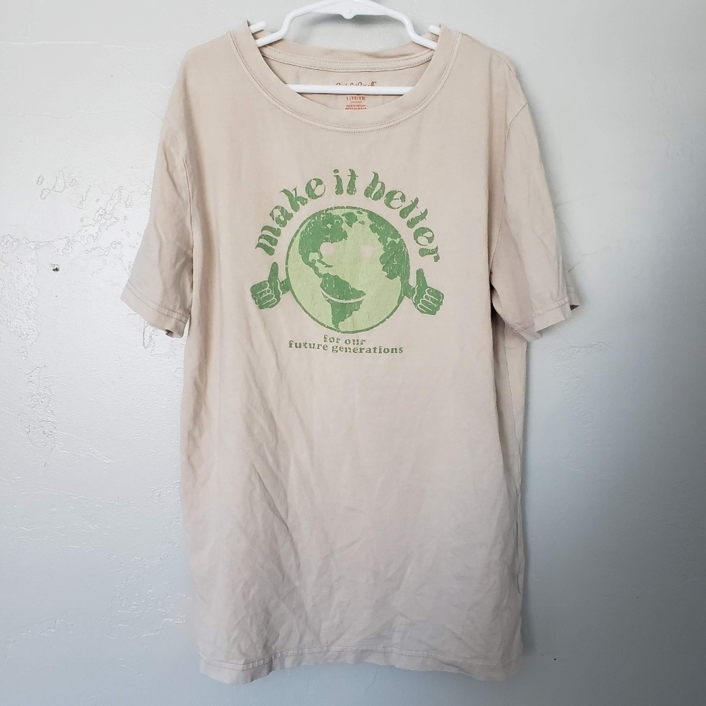 Cat & Jack Kids Large 10/12 Beige Short Sleeve T-shirt Make It Better World Top
